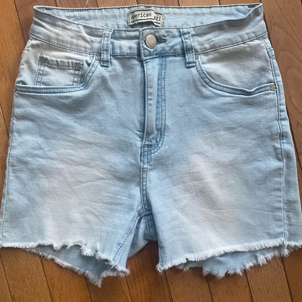American Bazi Light Wash Frayed Denim Shorts